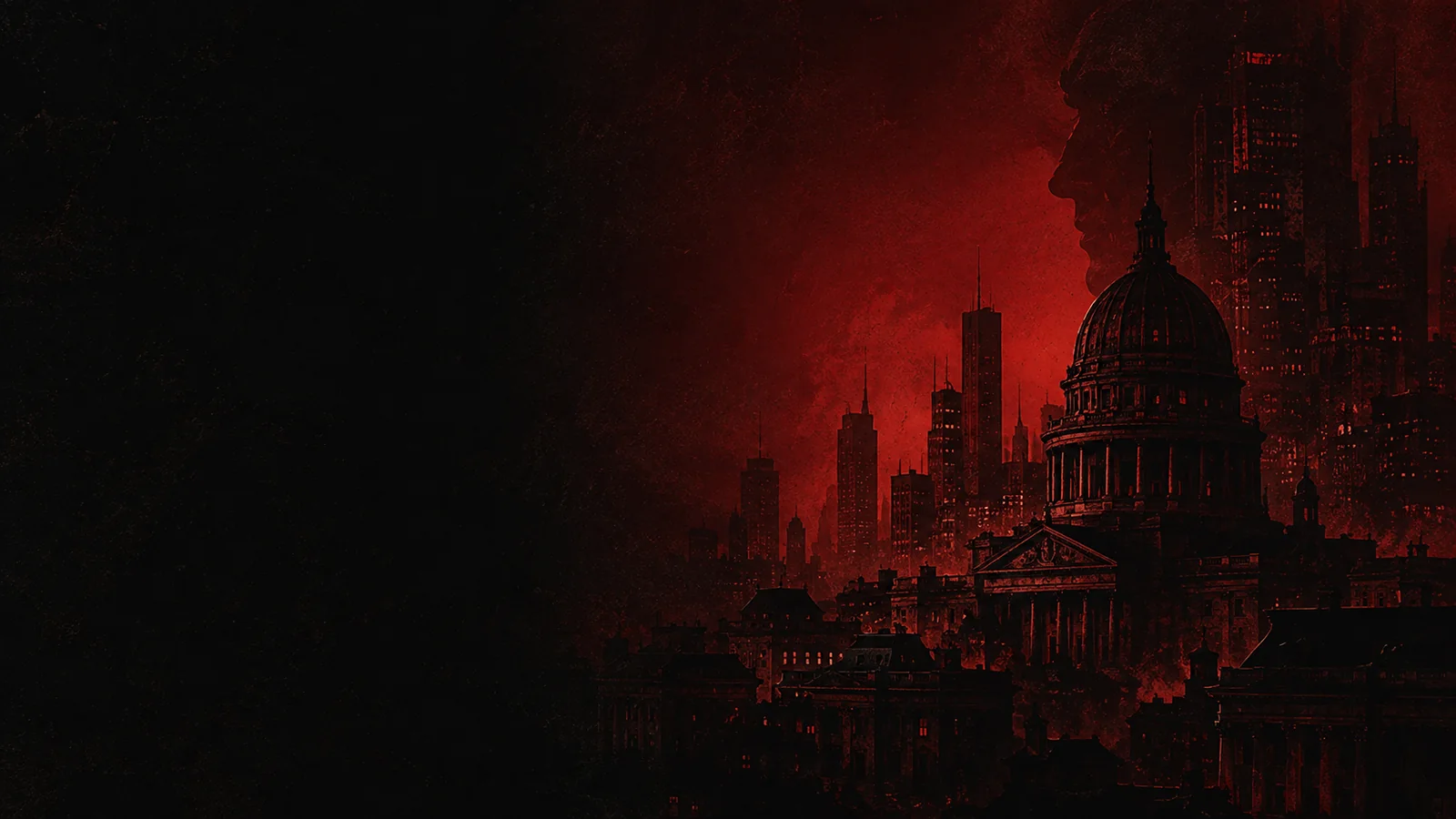 A red and black cityscape for The Black Laurel
