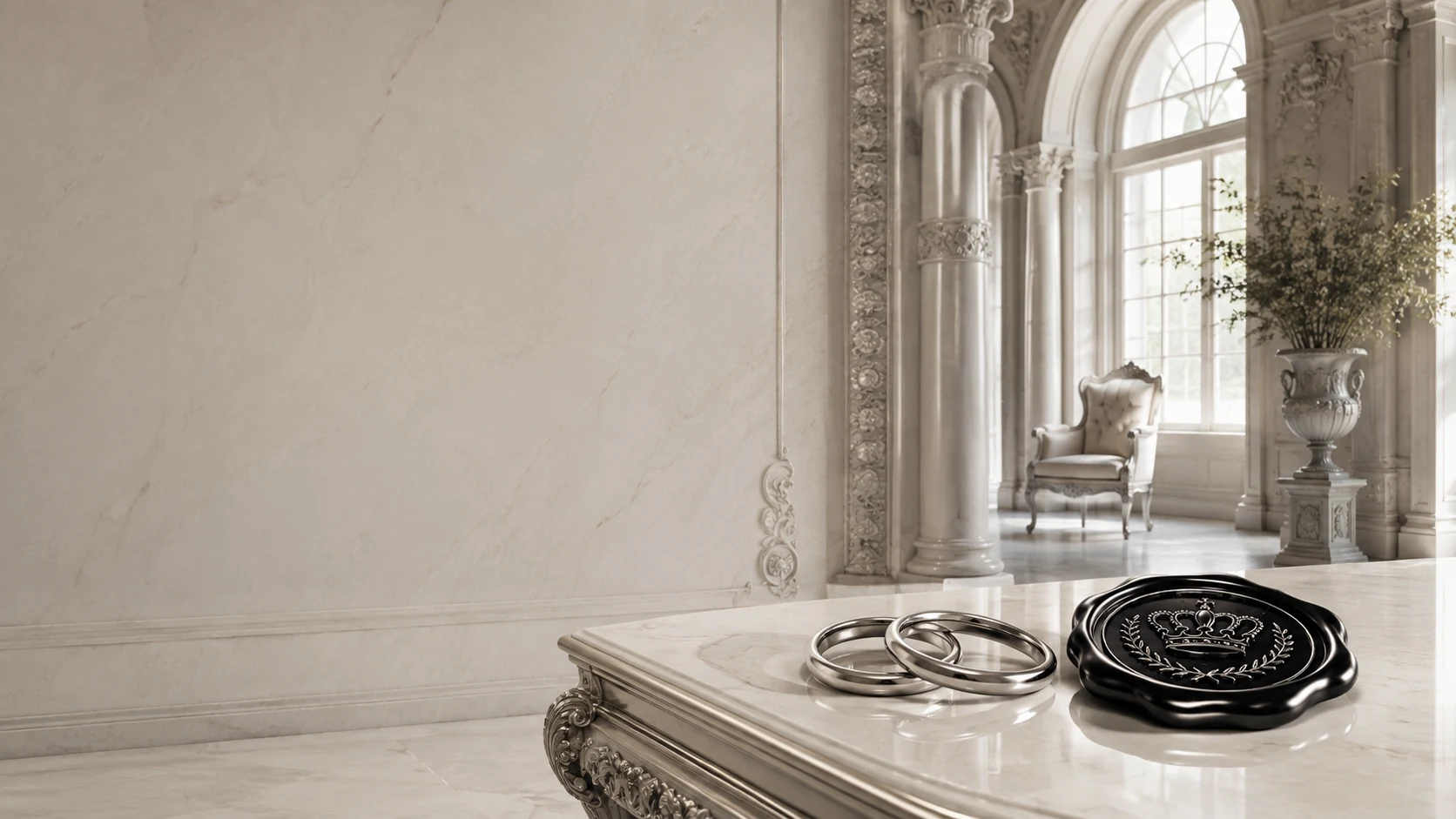 An ivory architectural setting for The Sovereign Union